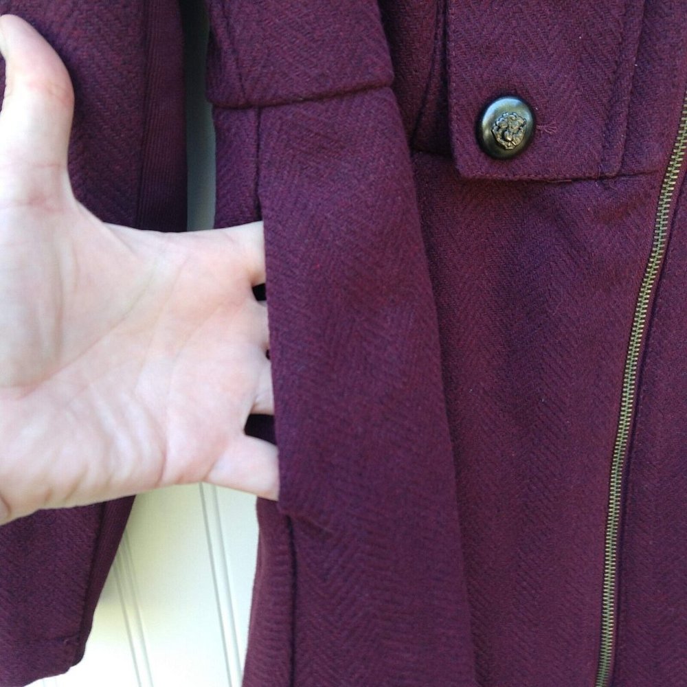 Torrid Burgundy Zip Military Coat Size 10 00 New Button Front Flared High Neck - Picture 10 of 13